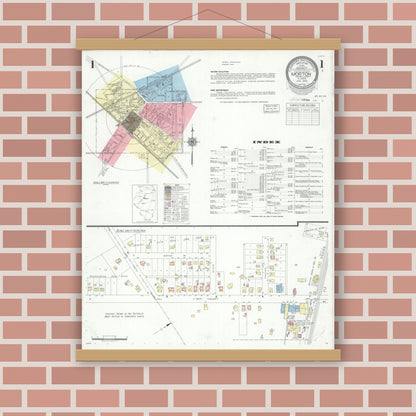Old map wall art mockup — magnetic wood frame on brick wall — Sanborn Fire Insurance Map from Morton, Tazewell County, Illinois (1940), Sheet #0001