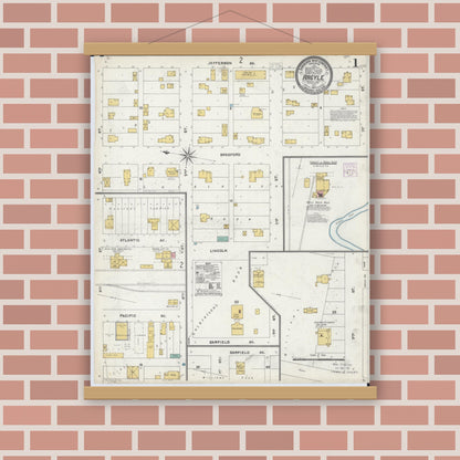 Old map wall art mockup — magnetic wood frame on brick wall — Sanborn Fire Insurance Map from Argyle, Marshall County, Minnesota (1904), Sheet #0001