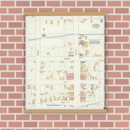 Old map wall art mockup — magnetic wood frame on brick wall — Sanborn Fire Insurance Map from Stryker, Williams County, Ohio (1905), Sheet #0002