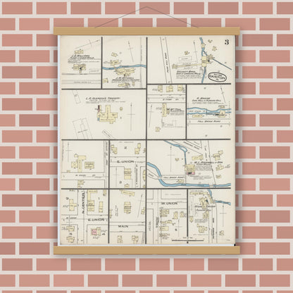 Old map wall art mockup — magnetic wood frame on brick wall — Sanborn Fire Insurance Map from Canton, Bradford County, Pennsylvania (1885), Sheet #0003