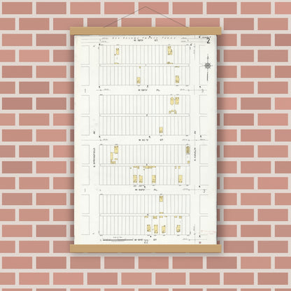 Old map wall art mockup — magnetic wood frame on brick wall — Sanborn Fire Insurance Map from Chicago, Cook County, Illinois (1920), Sheet #0002