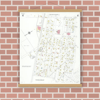 Old map wall art mockup — magnetic wood frame on brick wall — Sanborn Fire Insurance Map from Morton, Tazewell County, Illinois (1940), Sheet #0004