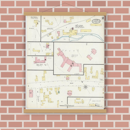 Old map wall art mockup — magnetic wood frame on brick wall — Sanborn Fire Insurance Map from Groton, Middlesex County, Massachusetts (1896), Sheet #0002