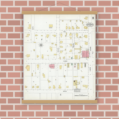 Old map wall art mockup — magnetic wood frame on brick wall — Sanborn Fire Insurance Map from Whitesboro, Grayson County, Texas (1901), Sheet #0003