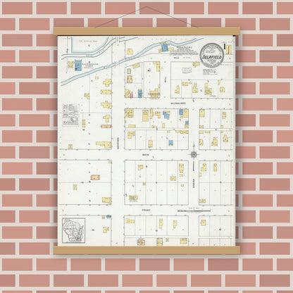 Old map wall art mockup — magnetic wood frame on brick wall — Sanborn Fire Insurance Map from Delafield, Waukesha County, Wisconsin (1918) - Complete Map Set