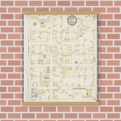 Old map wall art mockup — magnetic wood frame on brick wall — Sanborn Fire Insurance Map from Crothersville, Jackson County, Indiana (1895) - Complete Map Set