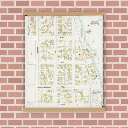 Old map wall art mockup — magnetic wood frame on brick wall — Sanborn Fire Insurance Map from Port Huron, Saint Clair County, Michigan (1898), Sheet #0006