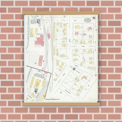 Old map wall art mockup — magnetic wood frame on brick wall — Sanborn Fire Insurance Map from Red Wing, Goodhue County, Minnesota (1910), Sheet #0014