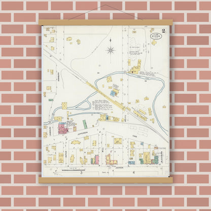 Old map wall art mockup — magnetic wood frame on brick wall — Sanborn Fire Insurance Map from Ripon, Fond du Lac County, Wisconsin (1898), Sheet #0002