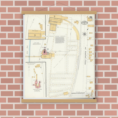 Old map wall art mockup — magnetic wood frame on brick wall — Sanborn Fire Insurance Map from Ironton, Lawrence County, Ohio (1904), Sheet #0031