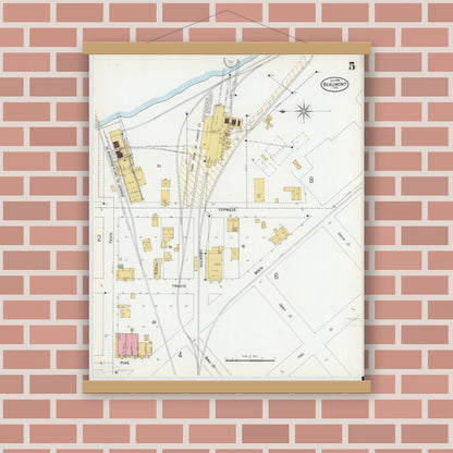Old map wall art mockup — magnetic wood frame on brick wall — Sanborn Fire Insurance Map from Beaumont, Jefferson County, Texas (1899), Sheet #0005