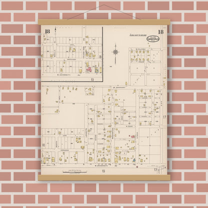 Old map wall art mockup — magnetic wood frame on brick wall — Sanborn Fire Insurance Map from Gainesville, Alachua County, Florida (1922), Sheet #0018