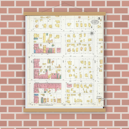 Old map wall art mockup — magnetic wood frame on brick wall — Sanborn Fire Insurance Map from Baraboo, Sauk County, Wisconsin (1904), Sheet #0003