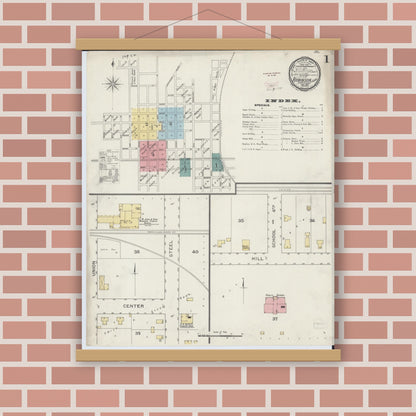 Old map wall art mockup — magnetic wood frame on brick wall — Sanborn Fire Insurance Map from Robinson, Crawford County, Illinois (1894), Sheet #0001
