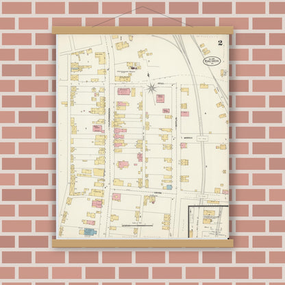 Old map wall art mockup — magnetic wood frame on brick wall — Sanborn Fire Insurance Map from Pine Grove, Schuylkill County, Pennsylvania (1902), Sheet #0002