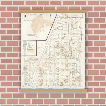 Old map wall art mockup — magnetic wood frame on brick wall — Sanborn Fire Insurance Map from Marion, Williamson County, Illinois (1946), Sheet #0011