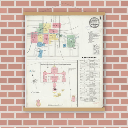 Old map wall art mockup — magnetic wood frame on brick wall — Sanborn Fire Insurance Map from Newark, Wayne County, New York (1898), Sheet #0001