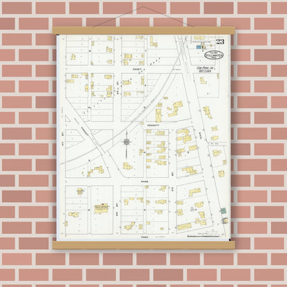 Old map wall art mockup — magnetic wood frame on brick wall — Sanborn Fire Insurance Map from Stillwater, Washington County, Minnesota (1910), Sheet #0023