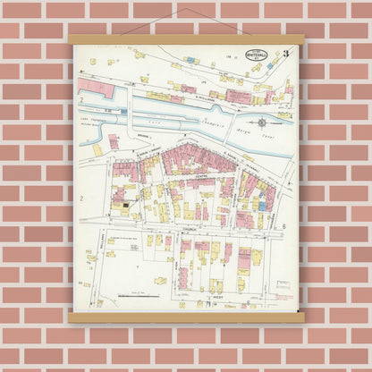 Old map wall art mockup — magnetic wood frame on brick wall — Sanborn Fire Insurance Map from Whitehall, Washington County, New York (1915), Sheet #0003