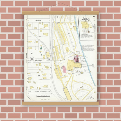 Old map wall art mockup — magnetic wood frame on brick wall — Sanborn Fire Insurance Map from Orange, Orange County, Texas (1909), Sheet #0007