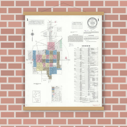 Old map wall art mockup — magnetic wood frame on brick wall — Sanborn Fire Insurance Map from Herrin, Williamson County, Illinois (1941) - Complete Map Set