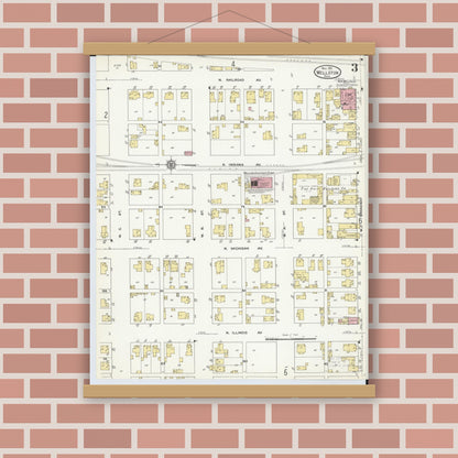 Old map wall art mockup — magnetic wood frame on brick wall — Sanborn Fire Insurance Map from Wellston, Jackson County, Ohio (1911), Sheet #0003
