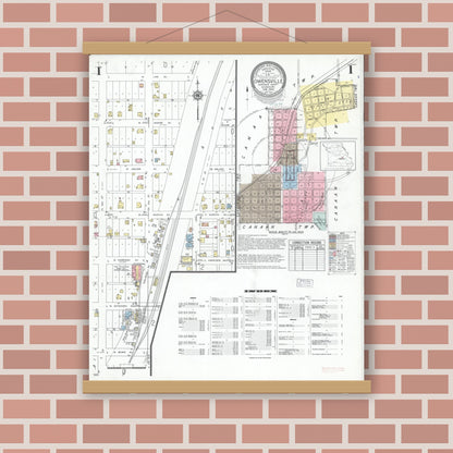 Old map wall art mockup — magnetic wood frame on brick wall — Sanborn Fire Insurance Map from Owensville, Gasconade County, Missouri (1949) - Complete Map Set