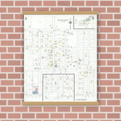 Old map wall art mockup — magnetic wood frame on brick wall — Sanborn Fire Insurance Map from Greenwood, Clark County, Wisconsin (1940), Sheet #0003