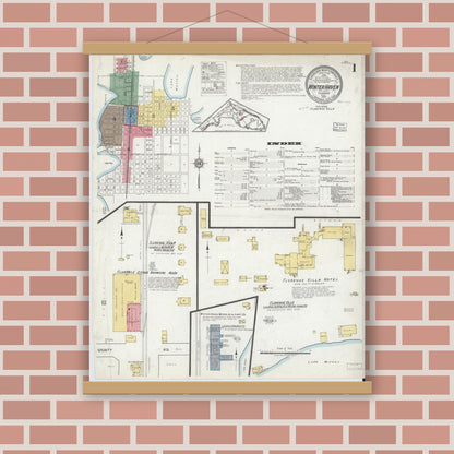 Old map wall art mockup — magnetic wood frame on brick wall — Sanborn Fire Insurance Map from Winter Haven, Polk County, Florida (1919) - Complete Map Set