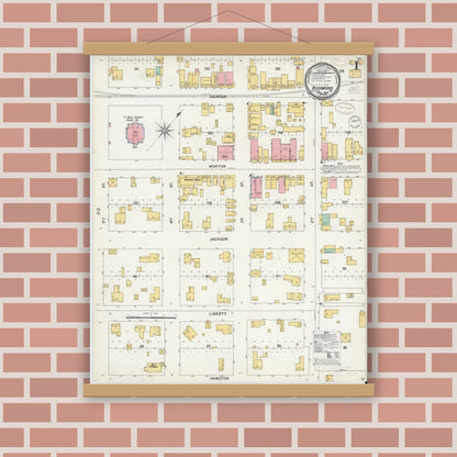 Old map wall art mockup — magnetic wood frame on brick wall — Sanborn Fire Insurance Map from Richmond, Fort Bend County, Texas (1899) - Complete Map Set