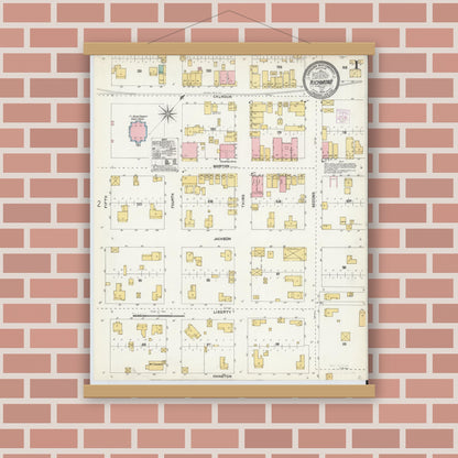 Old map wall art mockup — magnetic wood frame on brick wall — Sanborn Fire Insurance Map from Richmond, Fort Bend County, Texas (1904) - Complete Map Set