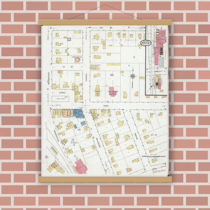 Old map wall art mockup — magnetic wood frame on brick wall — Sanborn Fire Insurance Map from Huntley, McHenry County, Illinois (1919), Sheet #0002