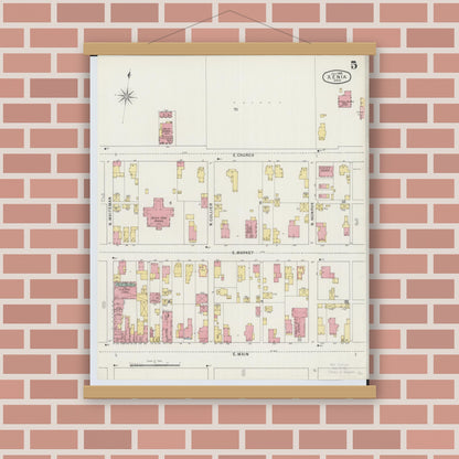 Old map wall art mockup — magnetic wood frame on brick wall — Sanborn Fire Insurance Map from Xenia, Greene County, Ohio (1895), Sheet #0005