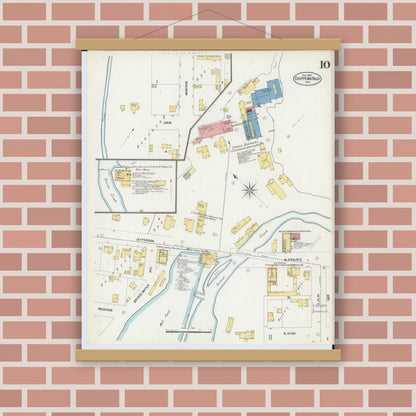 Old map wall art mockup — magnetic wood frame on brick wall — Sanborn Fire Insurance Map from Chippewa Falls, Chippewa County, Wisconsin (1903), Sheet #0010