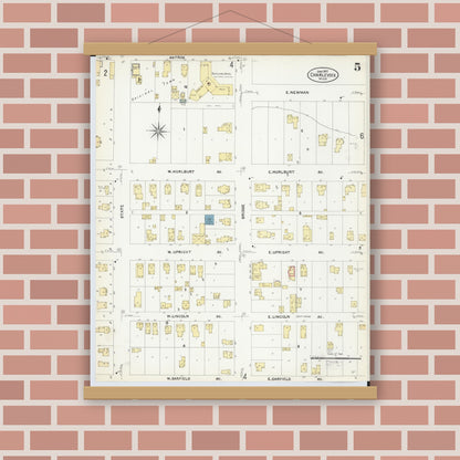 Old map wall art mockup — magnetic wood frame on brick wall — Sanborn Fire Insurance Map from Charlevoix, Charlevoix County, Michigan (1907), Sheet #0005
