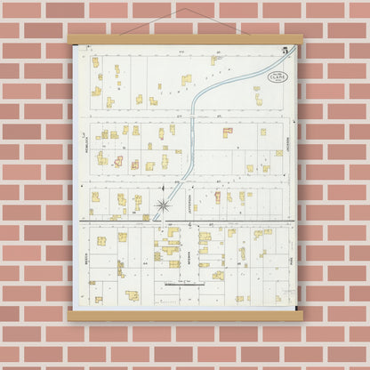 Old map wall art mockup — magnetic wood frame on brick wall — Sanborn Fire Insurance Map from Clare, Clare County, Michigan (1906), Sheet #0005