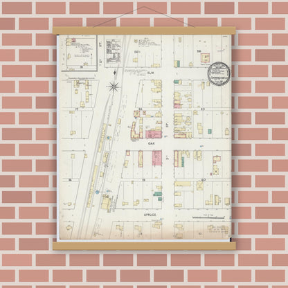 Old map wall art mockup — magnetic wood frame on brick wall — Sanborn Fire Insurance Map from Farmington, Dakota County, Minnesota (1891), Sheet #0001