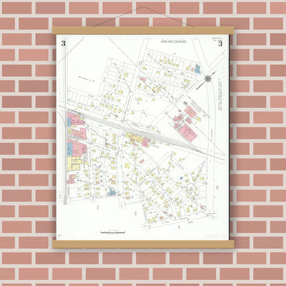 Old map wall art mockup — magnetic wood frame on brick wall — Sanborn Fire Insurance Map from Morton, Tazewell County, Illinois (1940), Sheet #0003