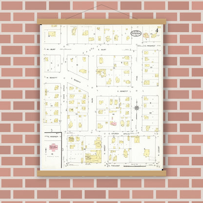 Old map wall art mockup — magnetic wood frame on brick wall — Sanborn Fire Insurance Map from Denison, Crawford County, Iowa (1913), Sheet #0004