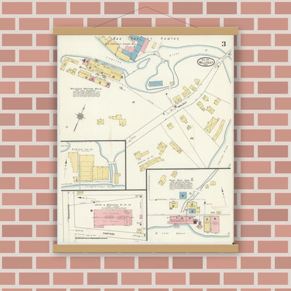 Old map wall art mockup — magnetic wood frame on brick wall — Sanborn Fire Insurance Map from Wellesley, Norfolk County, Massachusetts (1912), Sheet #0003