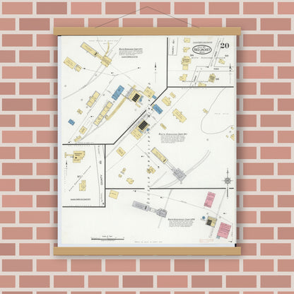 Old map wall art mockup — magnetic wood frame on brick wall — Sanborn Fire Insurance Map from Red Jacket, Houghton County, Michigan (1917), Sheet #0020
