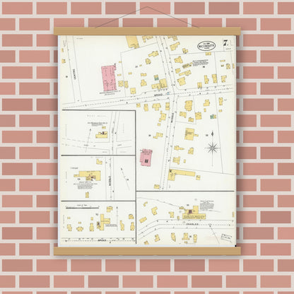 Old map wall art mockup — magnetic wood frame on brick wall — Sanborn Fire Insurance Map from Weymouth, Norfolk County, Massachusetts (1904), Sheet #0007