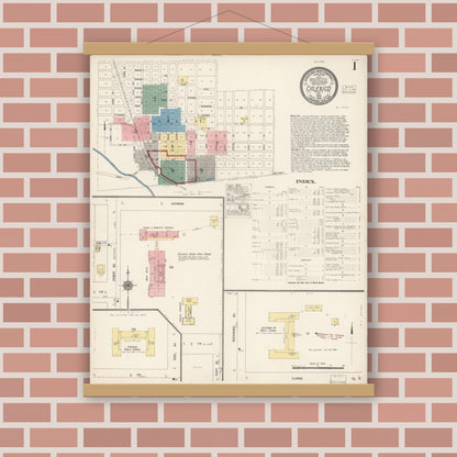 Old map wall art mockup — magnetic wood frame on brick wall — Sanborn Fire Insurance Map from Calexico, Imperial County, California (1916) - Complete Map Set