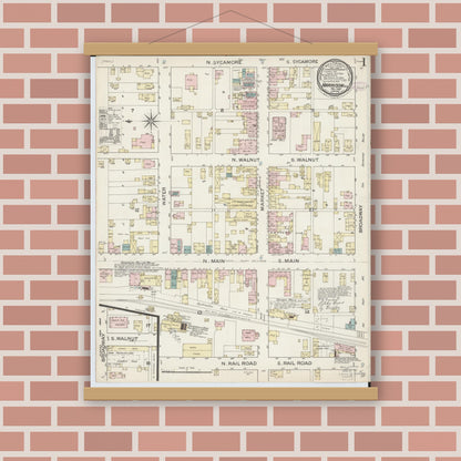 Old map wall art mockup — magnetic wood frame on brick wall — Sanborn Fire Insurance Map from Harrison, Hamilton County, Ohio (1887) - Complete Map Set