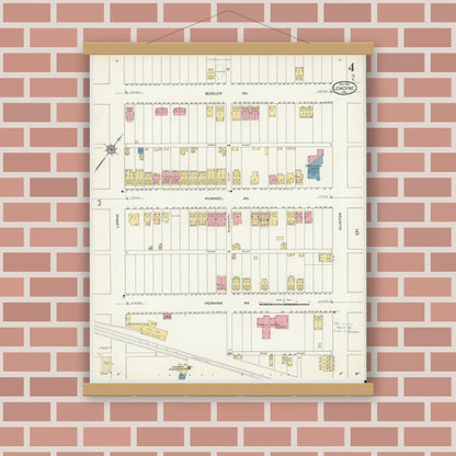 Old map wall art mockup — magnetic wood frame on brick wall — Sanborn Fire Insurance Map from Lemoyne, Cumberland County, Pennsylvania (1913), Sheet #0004