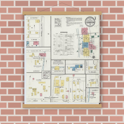 Old map wall art mockup — magnetic wood frame on brick wall — Sanborn Fire Insurance Map from Covington, Miami County, Ohio (1920) - Complete Map Set