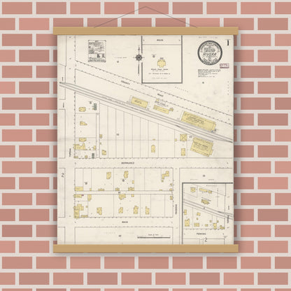 Old map wall art mockup — magnetic wood frame on brick wall — Sanborn Fire Insurance Map from Rivera, Los Angeles County, California (1910) - Complete Map Set