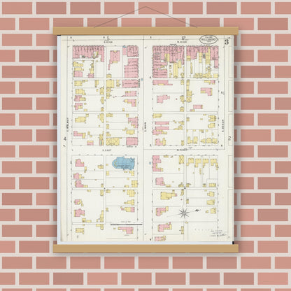 Old map wall art mockup — magnetic wood frame on brick wall — Sanborn Fire Insurance Map from Hillsboro, Highland County, Ohio (1898), Sheet #0003