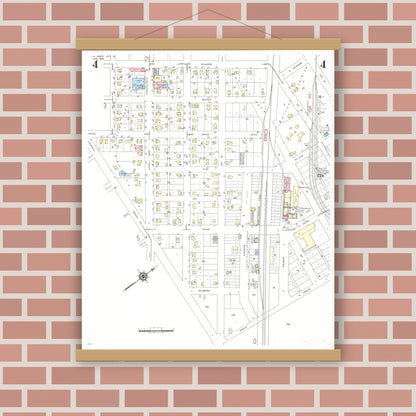 Old map wall art mockup — magnetic wood frame on brick wall — Sanborn Fire Insurance Map from La Porte City, Black Hawk County, Iowa (1948), Sheet #0004