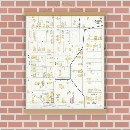 Old map wall art mockup — magnetic wood frame on brick wall — Sanborn Fire Insurance Map from Orange, Orange County, Texas (1909), Sheet #0002